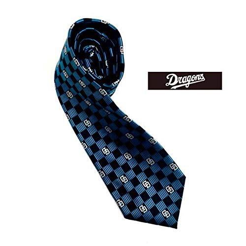[DRAG0NS] Chunichi Dragons Professional Baseball Goods Jacquard Woven Tie with CD Logo, Emerald Blue Check - 235