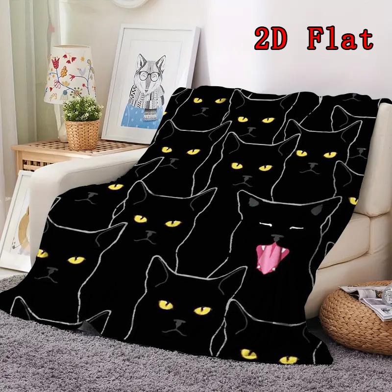 Multiple small black cats 2D Flat Pattern Flannel Blanket High quality All Seasons Warmth and Comfort Perfect for Christmas Gifts.