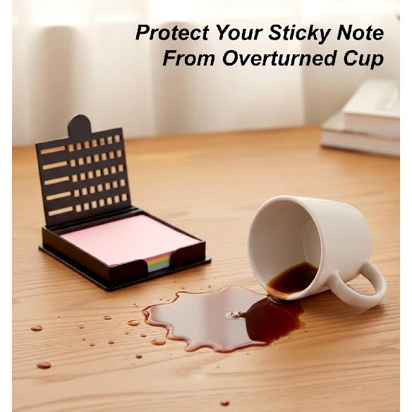 Sticky Note Holder, Reble Self-Stick Sticky Note Stencil and Holder for 3x3 Inch Notes, Suitable for Office Home (Black, 5 Templates)