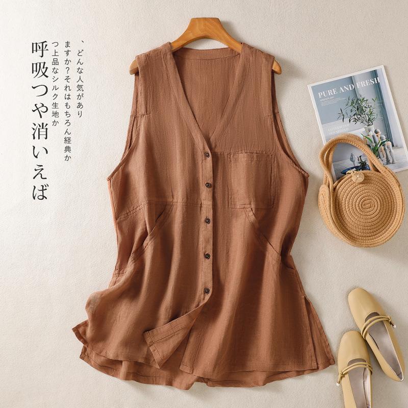 Women S Mid Length Loose Single Breasted Sleeveless Vest M оранжевый
