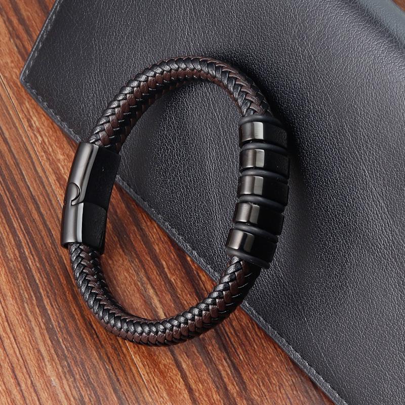 Simple New Style Combination Small Accessories Stainless Steel Men's Leather Bracelet Male Jewelry Surprise Gift