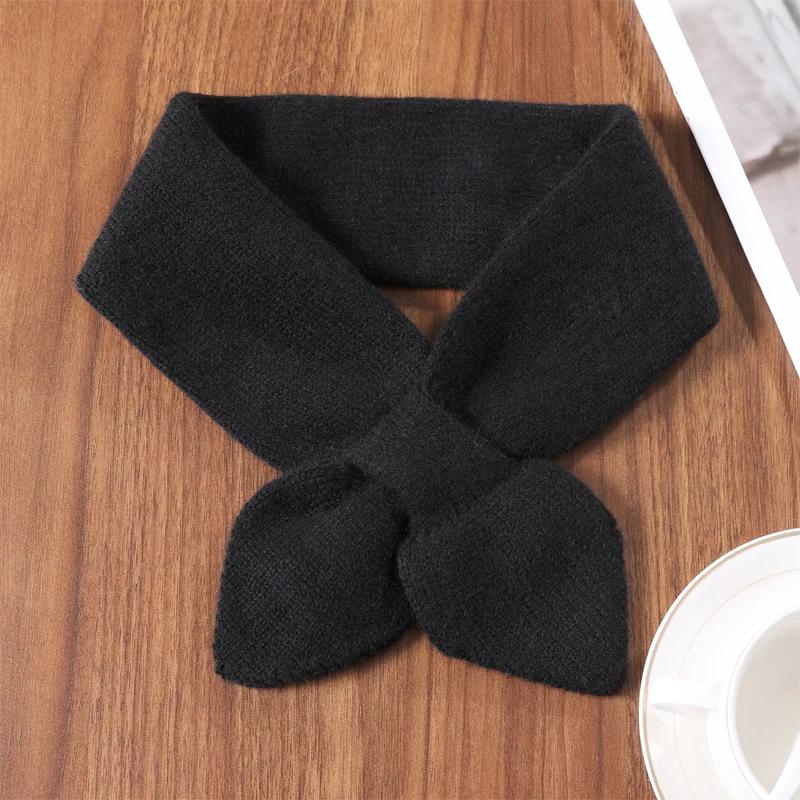 Women's 100% Wool Neck Warmer Scarf Soft Knitted Bow Knot Decoration Solid Color Fashionable Winter Accessory Fake Collar