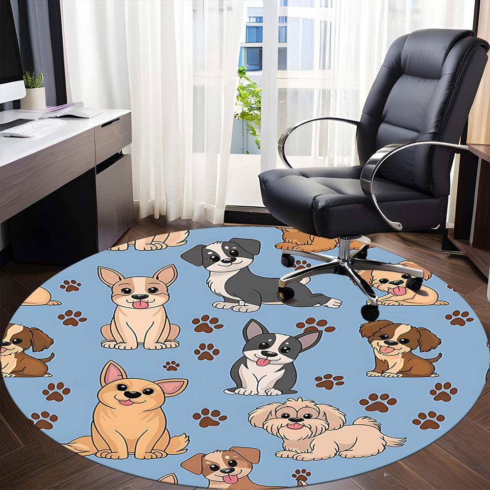 1PC Puppies Paws Office Round Area Rug,  Mat Suitable ForOffice, Under Office Chairs Bedroom Living Room Home Decor, Room Deco