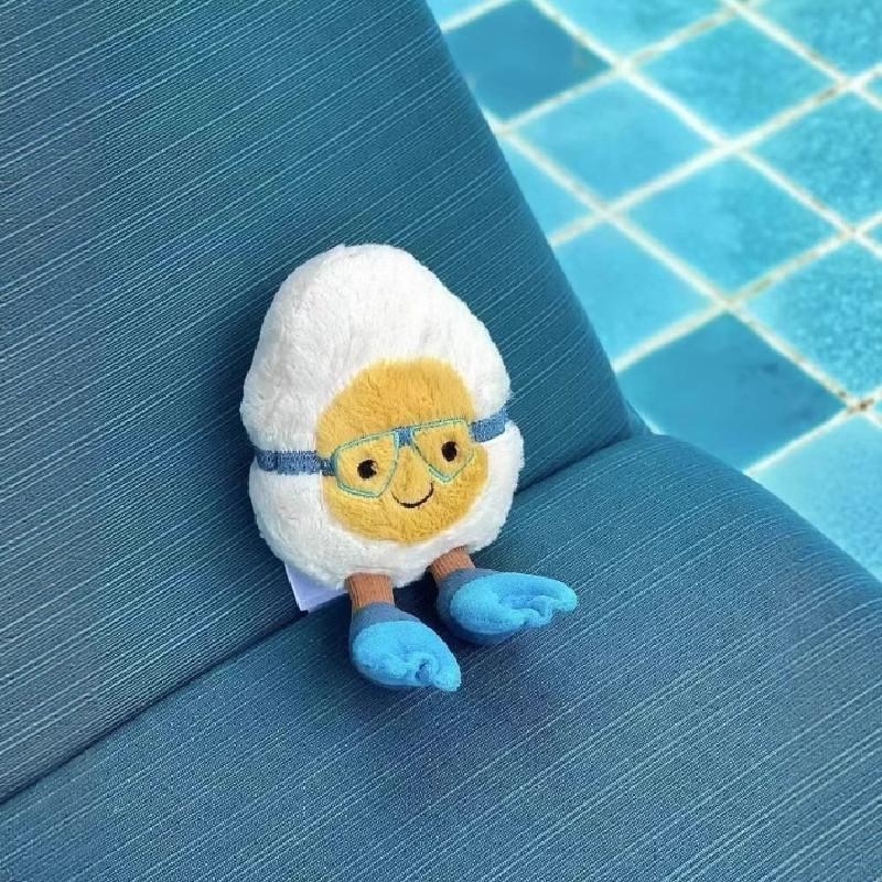 Plush Water Boiled Egg Doll With Diving Mask For Kids Gift And Bag Accessory