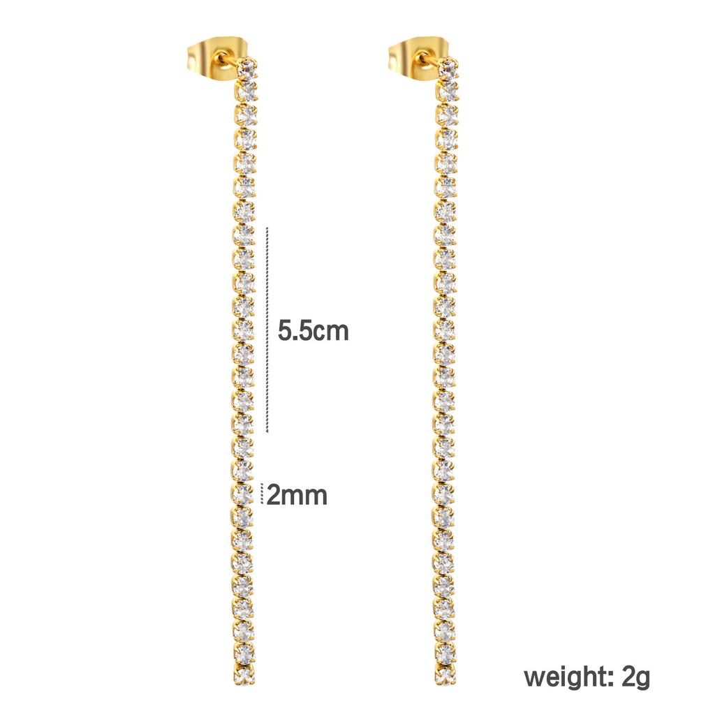 Fashionable And Luxurious Round Colorful Zircon Fringe Earrings With Exquisite Chain Accessories Versatile Ear Jewelry