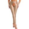 Womens Glossy Open Crotch High Waist Slim Fit Leggings Pants Tights