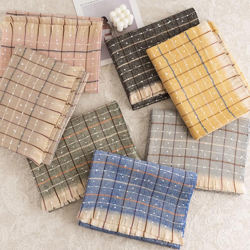 Maillard Tassel Plaid Scarf Winter New Cream Commuter Neck Scarf Small Fresh Mesh Warm Shawl