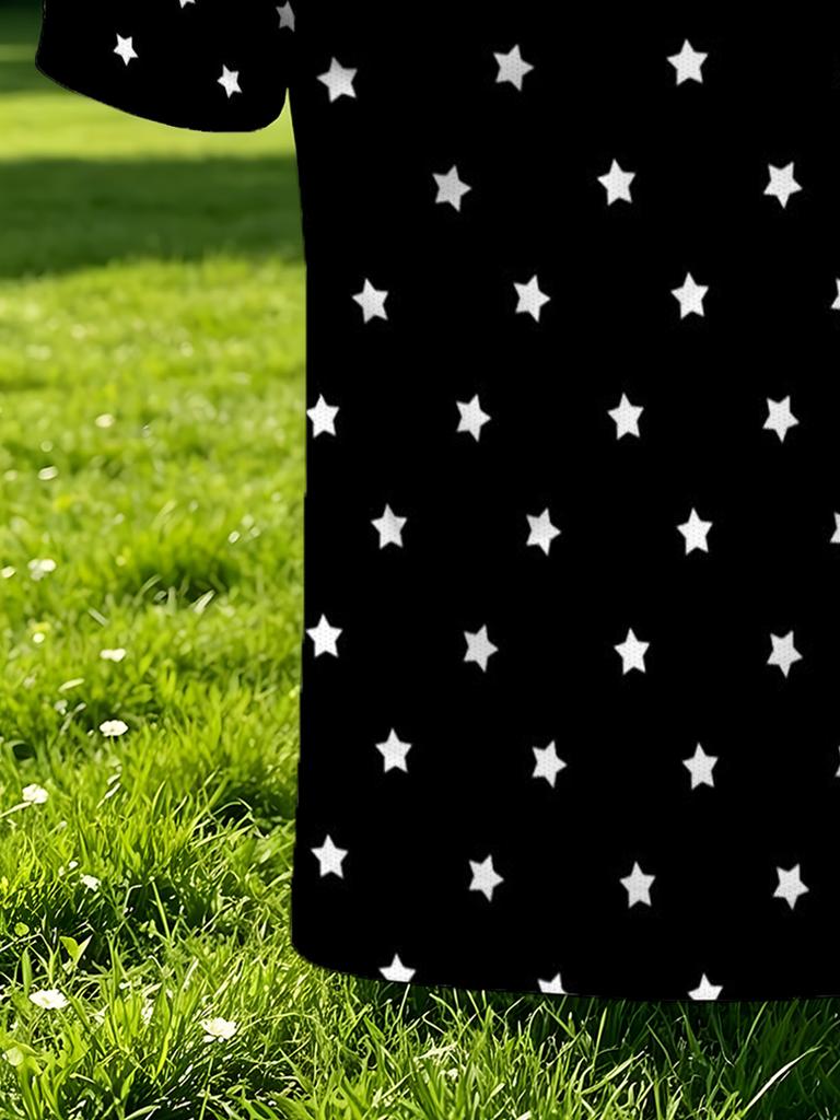 Men'S Outdoor Polo Shirt, Multi-Sizes Available, Black Background with Star Pattern, Fashionable Casual Comfortable, Men'S Top Suitable for Hiking And