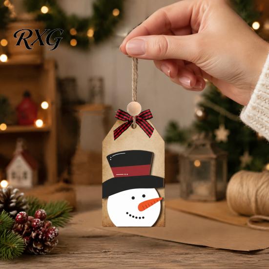 Natural Pine Wood Decor Christmas Wooden Hanging Ornaments, 2D Snowman Reindeer Clown Figure Rustic Party Supplies Pendant Decorations, Farmhouse