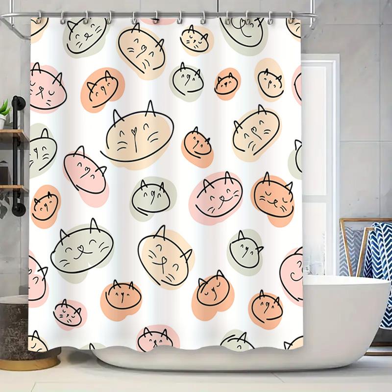 

Animal Print Shower Curtain Colorful Cats Design For Bathroom Decor Customizable Size Available W60H190(CM)-1 Pcs