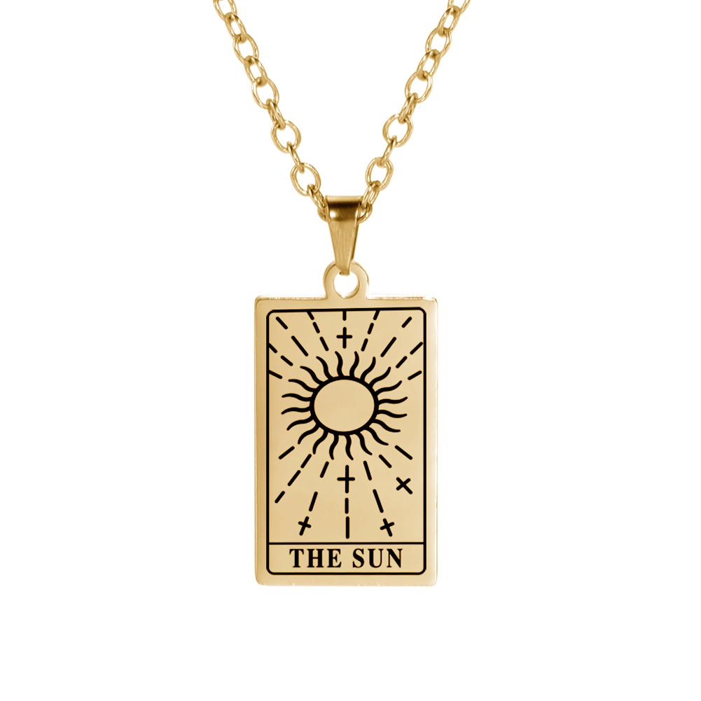 Cazador Tarot Cards Necklace The Star World Fortune SUN Moon Tarot Neck Chain Stainless Steel Vintage Punk Jewelry for Women Men