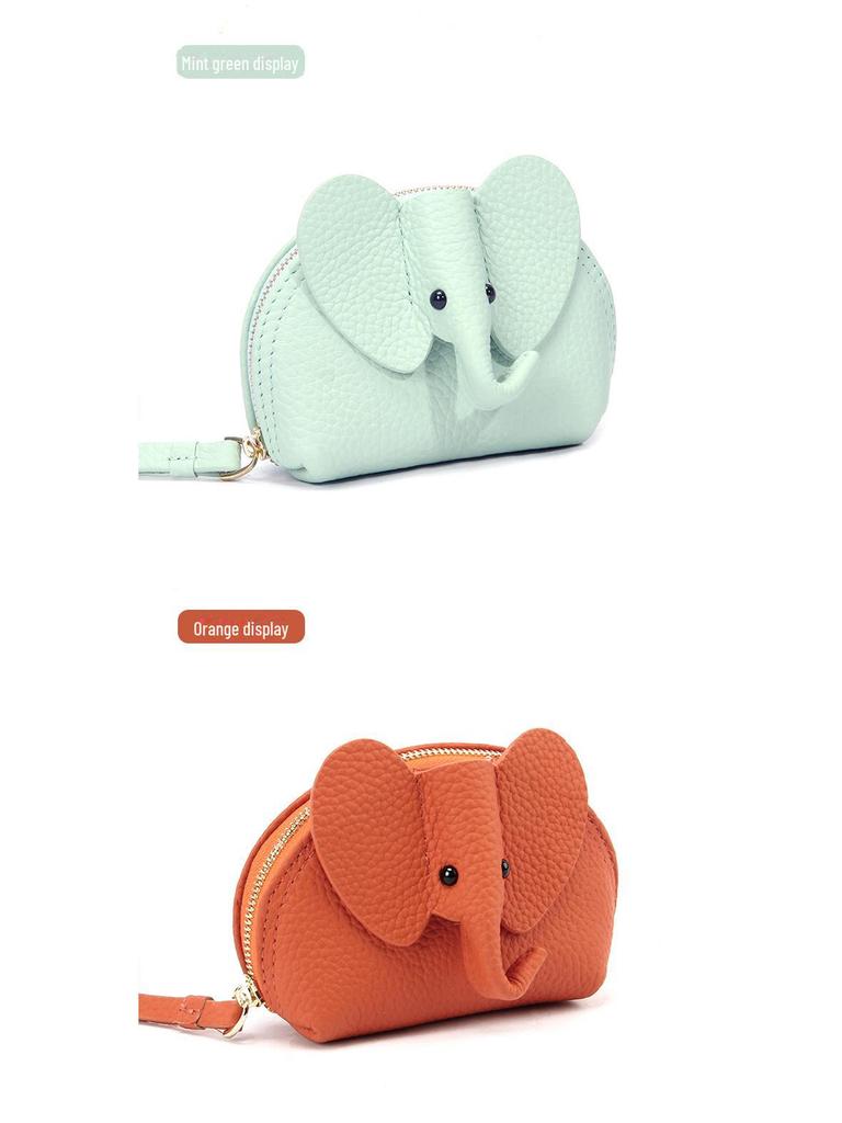 Kreatywny portfel ze skóry z zamkiem błyskawicznym w kształcie słonia - uroczy i kompaktowy