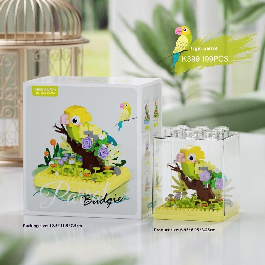 Creative Building Blocks Cute Parrot Bird Acrylic Box Art Toys Gift For Children For Girls