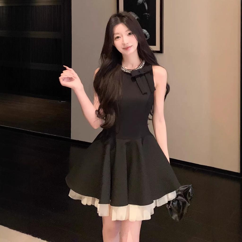 Thousand Gold Wind Small Black Dress Dress Women's Summer High-end Birthday Party Small Gift Dress, Thin Sleeveless Vest Skirt