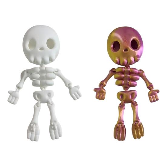 Halloween Desktop Decorations 3D Printed Cute Skeleton Figurine, Articulated Decor, Finished Models Ornament with Movable Joints for Home Party Decor