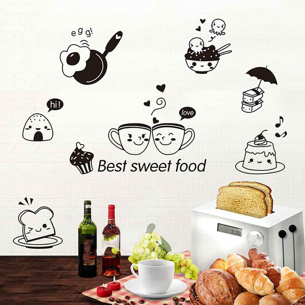 Cucina Caffè Cibo Dolce Cartone Animato Ragazza Che Cucina Fai da Te Adesivo Murale Sala da Pranzo Carta da Parati in PVC Decalcomanie Rimovibili