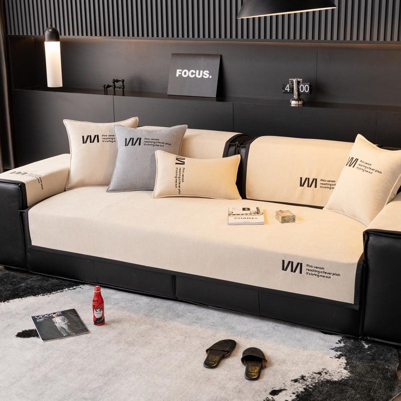 Light Luxury Chenille Sofa Cover Set Embroidered Letters For L Shape Sofa Couch Slipcover Armchair Furniture Protector