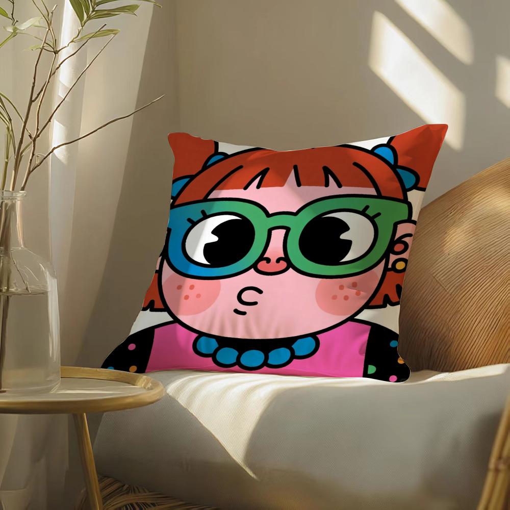 Funny Cute Girl Cartoon Pillow Case Pattern Printed Pillowcase For Living Room Sofa Cushion Cover & Bedroom Decor