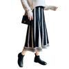 Black and White Striped Knitted Midi Skirt for Women Autumn and Winter A-line Mid Length Skirt