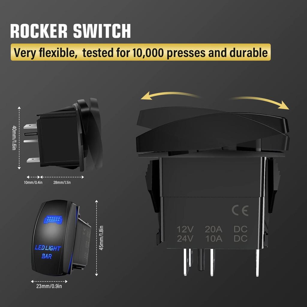 RIGIDON LED Light Bar Wiring Harness Kit 18AWG Rocker Switch Power Relay