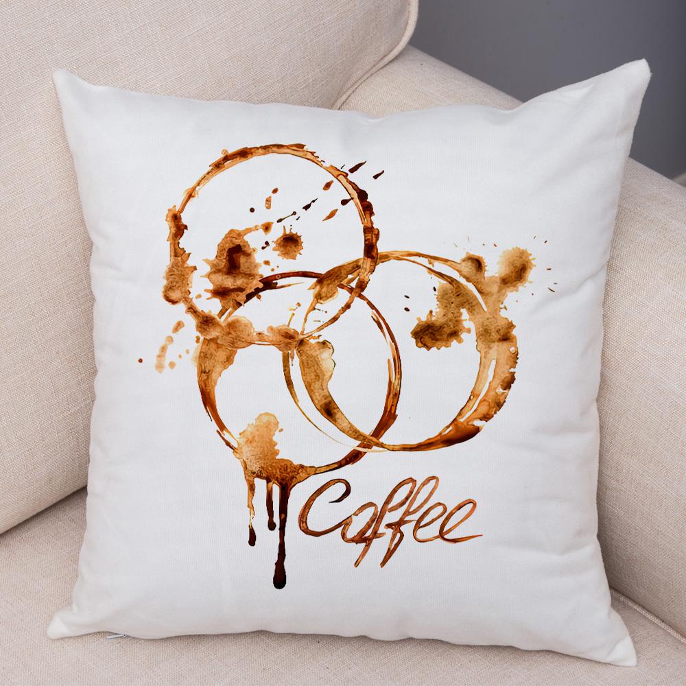 Coffee Theme Cushion Cover Artistic Coffee Stain Ring Print Soft Fabric Living Room Sofa Home Decor Pillow Case