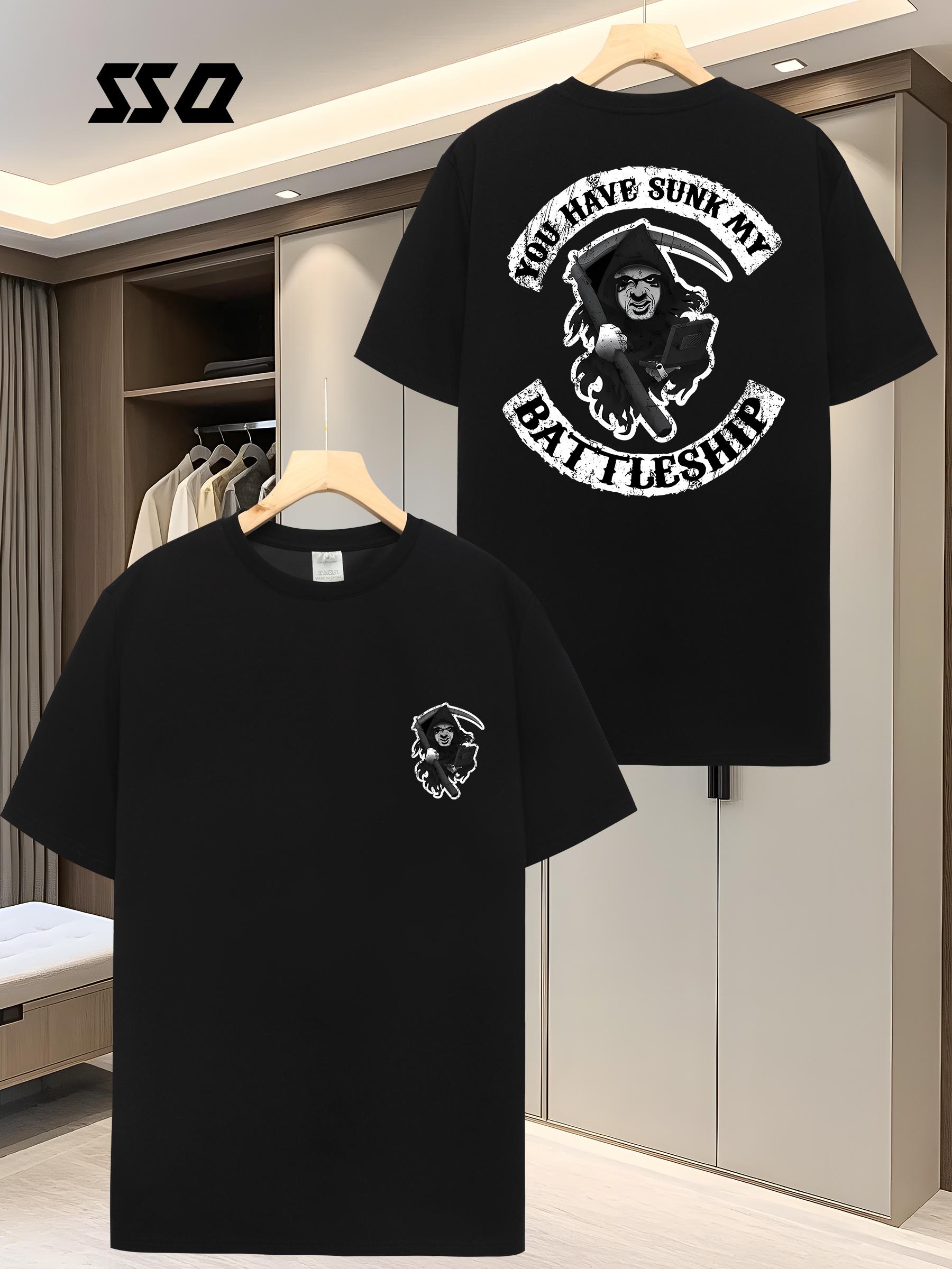 

Streetwear Graphic T-shirt - You Have Sunray to Sink Battleship Print with Hooded Figure Design S