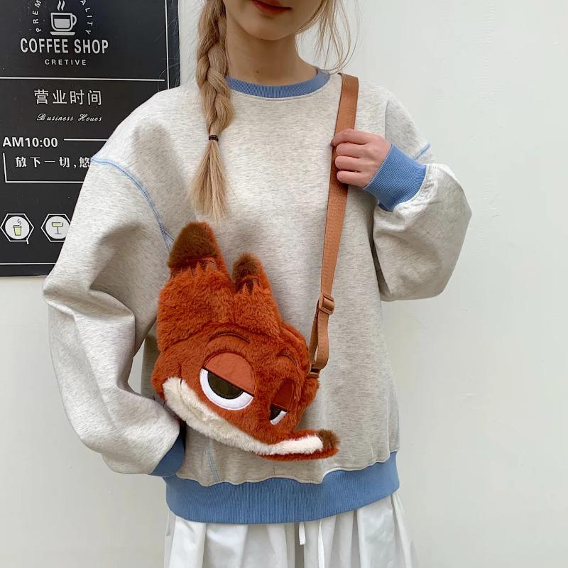 Disney Zootopia Nick Plush Toy Shoulder Bag, Large Capacity, Soft and Fluffy, Suitable for Daily Use, Travel and Storage, Anime Prop Gift