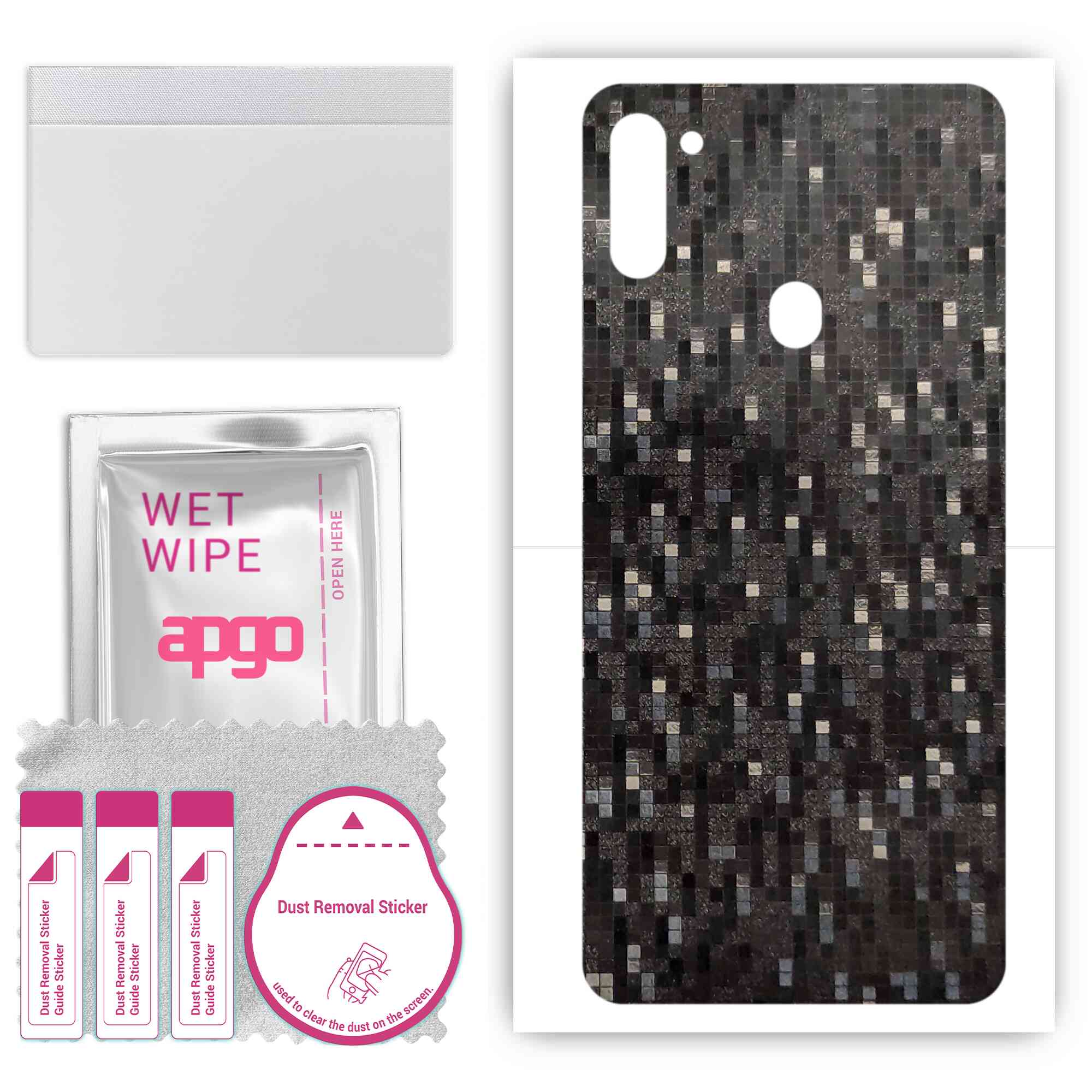 

apgo Protective Skin Sticker for the back compatible with Samsung Galaxy A11, Wrap Film, Foil, Vinyl - Pattern Carbon Black Pixel