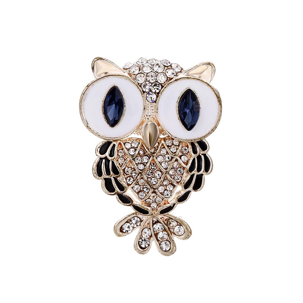 Korean-Style Owl Brooch with Rhinestones for Women