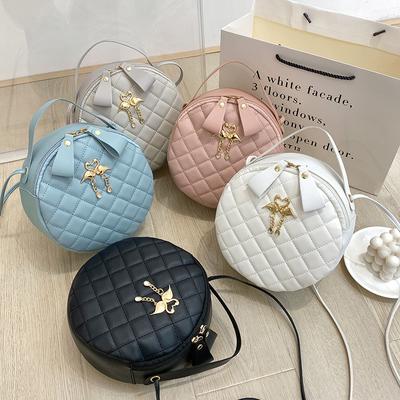 New Small Round Bag Handbag, Ladies Bag, Women's Foreign Trade Wholesale, Diamond Grid Bag, Embroidered Small Bag