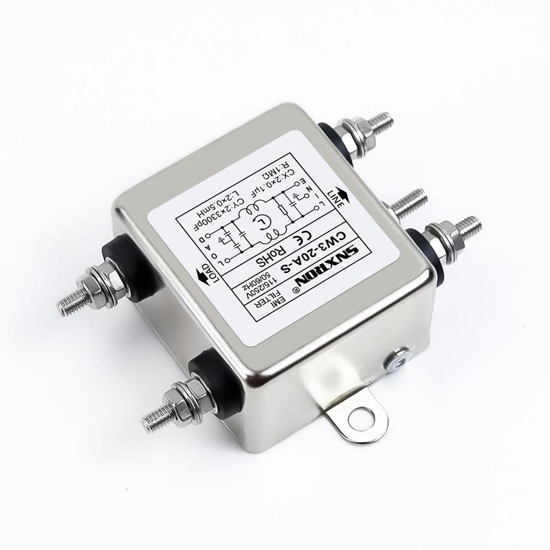 Power Filter CW3-20A-S, 3A/6A/10A/30A, 220VAC, Single-Phase Bolt-On