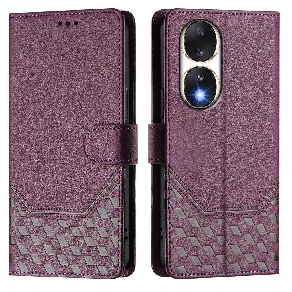 Luxury Honeycomb Texture Phone Case Magnetic Flip Wallet Cover for Honor 90 Lite, 80, 70, 60SE, 20S, 20, 9X, 9