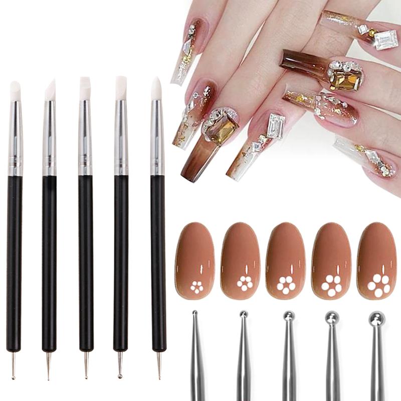 5Pcs/Set Double-Headed Silicone Nail Art Pens  Picker 3D Nail Carving Dotting Manicure Tools For Nail Art Design