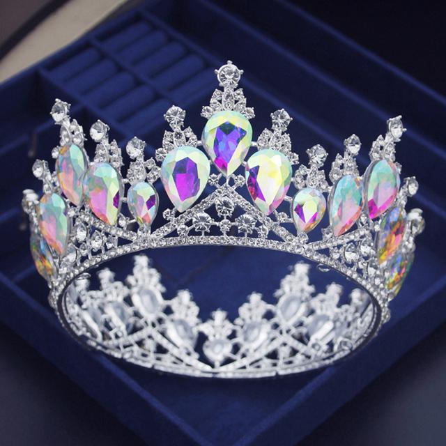 Baroque Water Drop Ab Crystal Wedding Crown Royal Queen Prom Bride Diadem Pageant Circle Tiaras Headdress Wedding Hair Jewelry