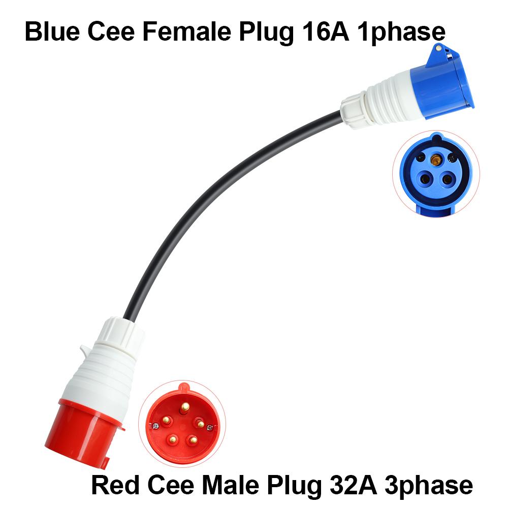 Adapter do ładowarki EV PEOKE Gniazdo Schuko na Czerwone Gniazdo CEE 5 Pinów 1 Faza 16A na 3 Fazy 32A Żeńska Wtyczka CEE Niebieska do Ładowania Przenośnego
