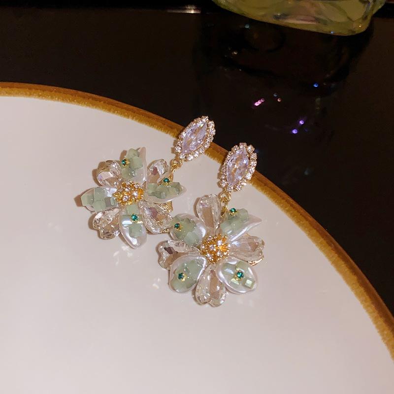 Flower Oval Earrings Fashionable French Niche Design Earrings Summer Daily Versatile Light Luxury Earrings