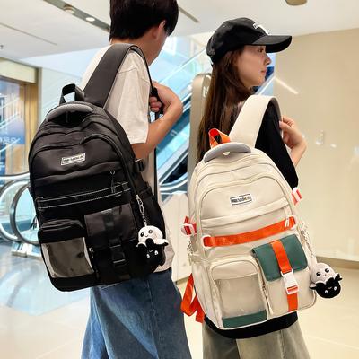 Schoolbag Retro Tooling Large-capacity Schoolbag Female Korean Version High School Student Junior High School Student Contrasting Color Backpack Male