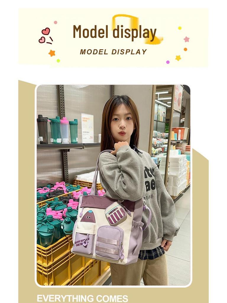 Color-Block Korean Style Large Capacity Crossbody Tote Bag for Students