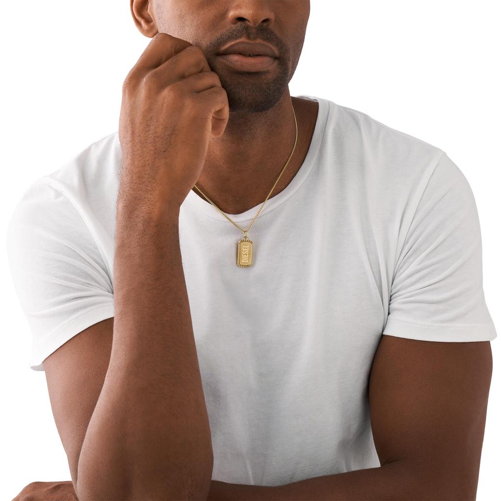 Diesel Dog Tag Pendant Necklace All Gender Stainless Stainless No Jewelry Steel, Length 500mm+5mm, Width 15mm, Height 31.1mm, Steel,