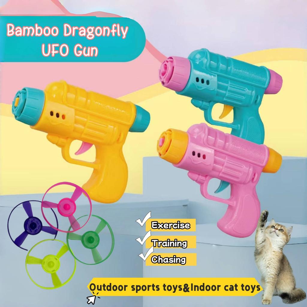 Flying Bamboo Dragonfly Flying Saucer Flying Disc Outdoor Toy Colorful Flying Propellers Toy Set Gift Toys for Kids and Cats 6
