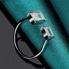925 Sterling Silver Double Square Zircon Open Ring for Women Wedding Party Charm Fine Jewelry