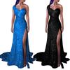 Club Party Women Sexy Plus Size Sequined One Shoulder Split Maxi Evening Dress