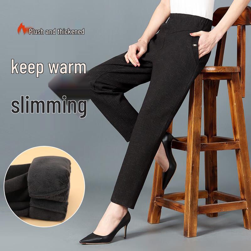 Elderly Women s High-Waist Straight-Leg Fleece Lined Trousers 6XL