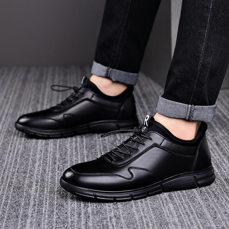 Fashion Men's Luxury Casual Genuine Leather Tooling Shoes Comfortable Inside Handmade Fashion Leather Shoes Plush Inside Warm Snow Boots
