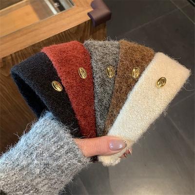 Autumn and Winter Woolen Gold Label Wide-brimmed Headband Women's French Style Outing All-match Hairpin High Skull Headband Hair Accessories
