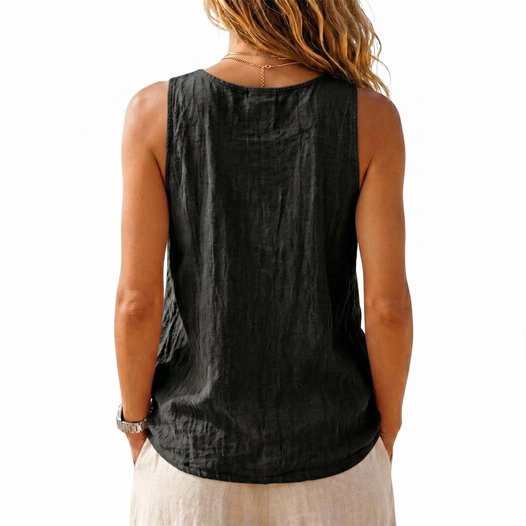 Summer Women Sleeveless Tank Top Casual Solid Color Vintage Linen Cotton Loose Fit Simple Commuting Vest