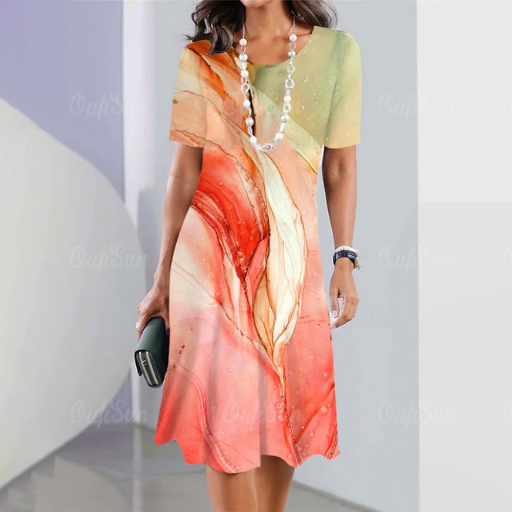 2026 New Women's Summer Dress Elegant and Beautiful Graphic Printing Loose Casual Round Neck Dress