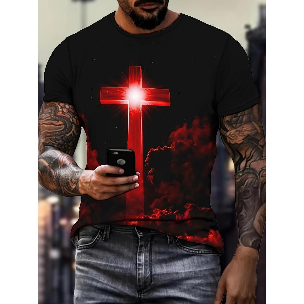 Camiseta Talla Grande para Hombre Camisetas Gráficas de Jesús Camiseta de Cuello Redondo con Estampado de Cruz para Hombre Manga Corta Camiseta de Verano para Hombre Ropa Urbana para Hombre