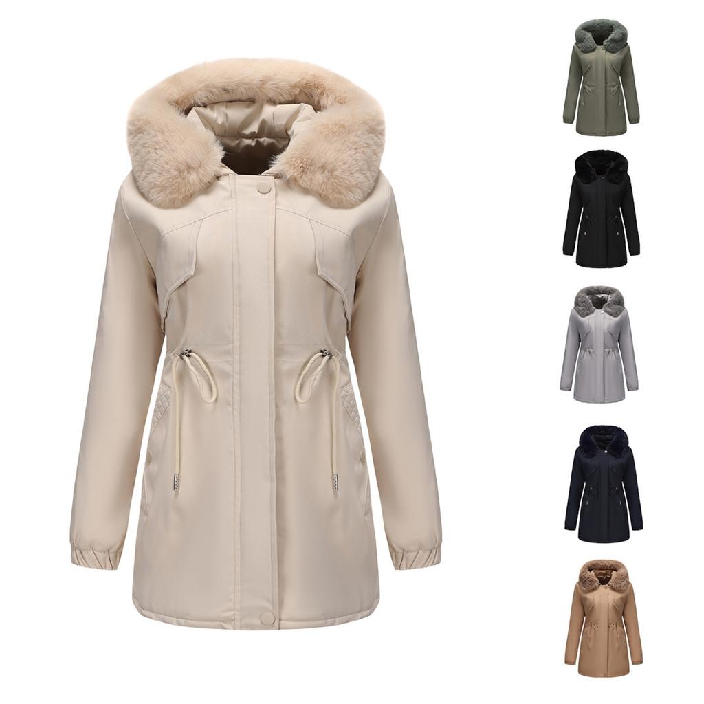 Women's Hooded Coat Ladies Winter Cotton Coat Thickened Warm Jacket