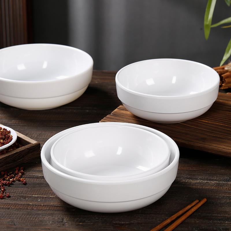 White Bowl Melamine Soup Bowl Round Porcelain Bowl Round Plastic Seasoning Bowl Rice Bowl Sugar Water Bowl